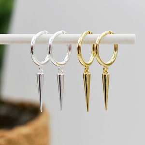 Sterling Silver or Yellow Gold plated Spike Huggie Hoops