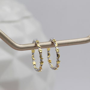 Silver and Gold Moon and Stars hoop Earrings