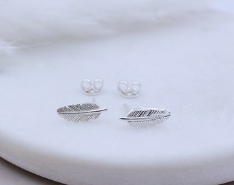 Sterling Silver Small Feather Stud Earrings