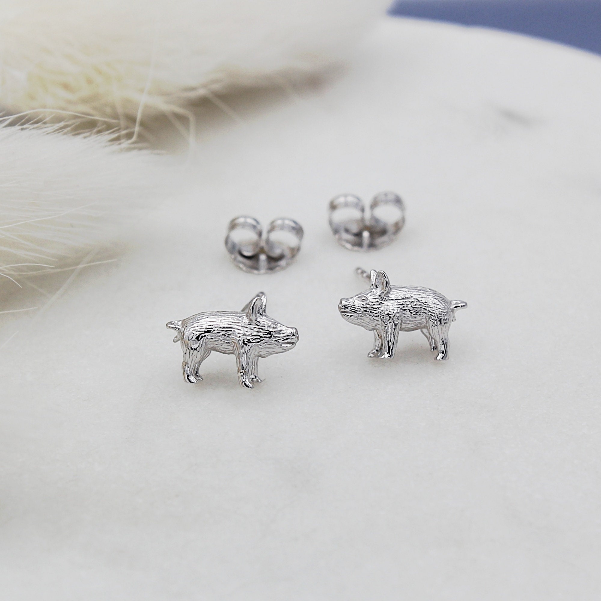 Sterling Silver Pig Stud Earrings