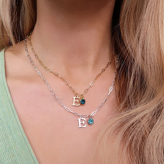 Personalised swarovski birthstone and initial necklace discount