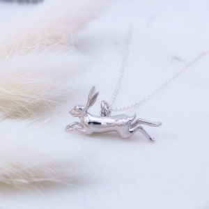 Sterling Silver Leaping Hare Rabbit Necklace