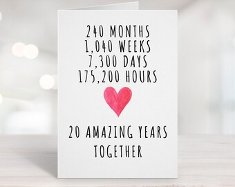 Personalised China Wedding 20th Anniversary Card c//w envelope FREE P+P 20 years
