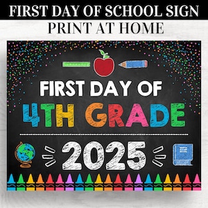First Day of 4th Grade Sign 2025: Chalkboard Photo Prop (PDF Download)