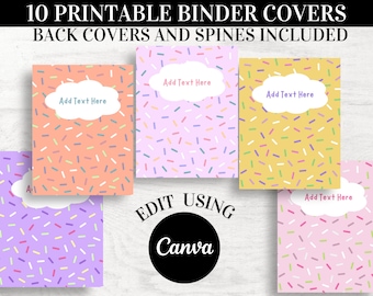 Sprinkles Binder Cover Printable, Girly Editable Binder Cover Template, Canva Template, Folder Cover, Spines, Teacher Binder, Planner Cover