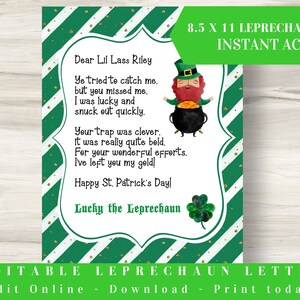 Editable Letter for Leprechaun Trap Kit, Personalized Leprechaun Letter ...