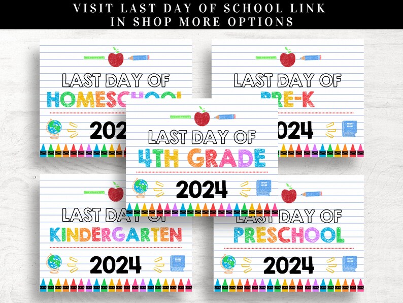 Printable Last Day 4th Grade 2024 Sign, Chalkboard Poster, End of