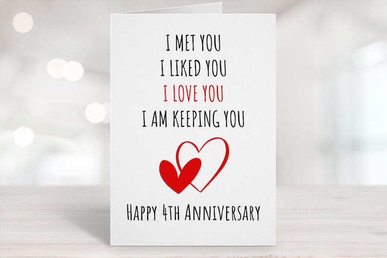 Printable Anniversary Card 4th Anniversary Card Four Year Etsy