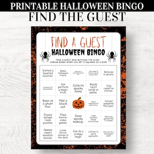 Halloween Bingo, Find The Guest Game, Find the Guest Bingo, Halloween Party Game, Halloween Bridal Shower Bingo, Halloween Baby Shower Bingo