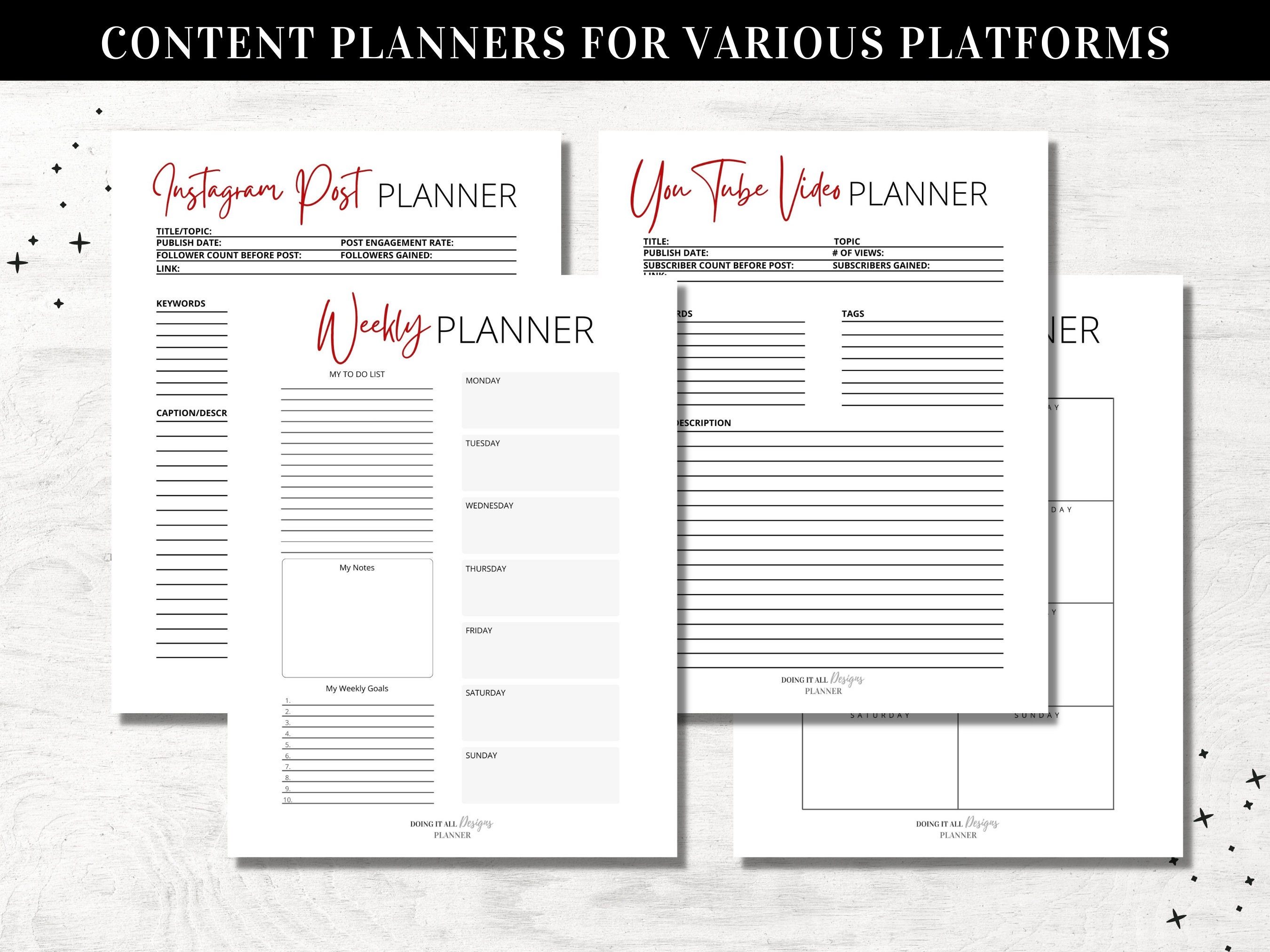 Printable Social Media Planner Content Planner Youtube Etsy