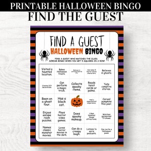 Halloween Bingo, Find The Guest Game, Find the Guest Bingo, Halloween Party Game, Halloween Bridal Shower Bingo, Halloween Baby Shower Bingo