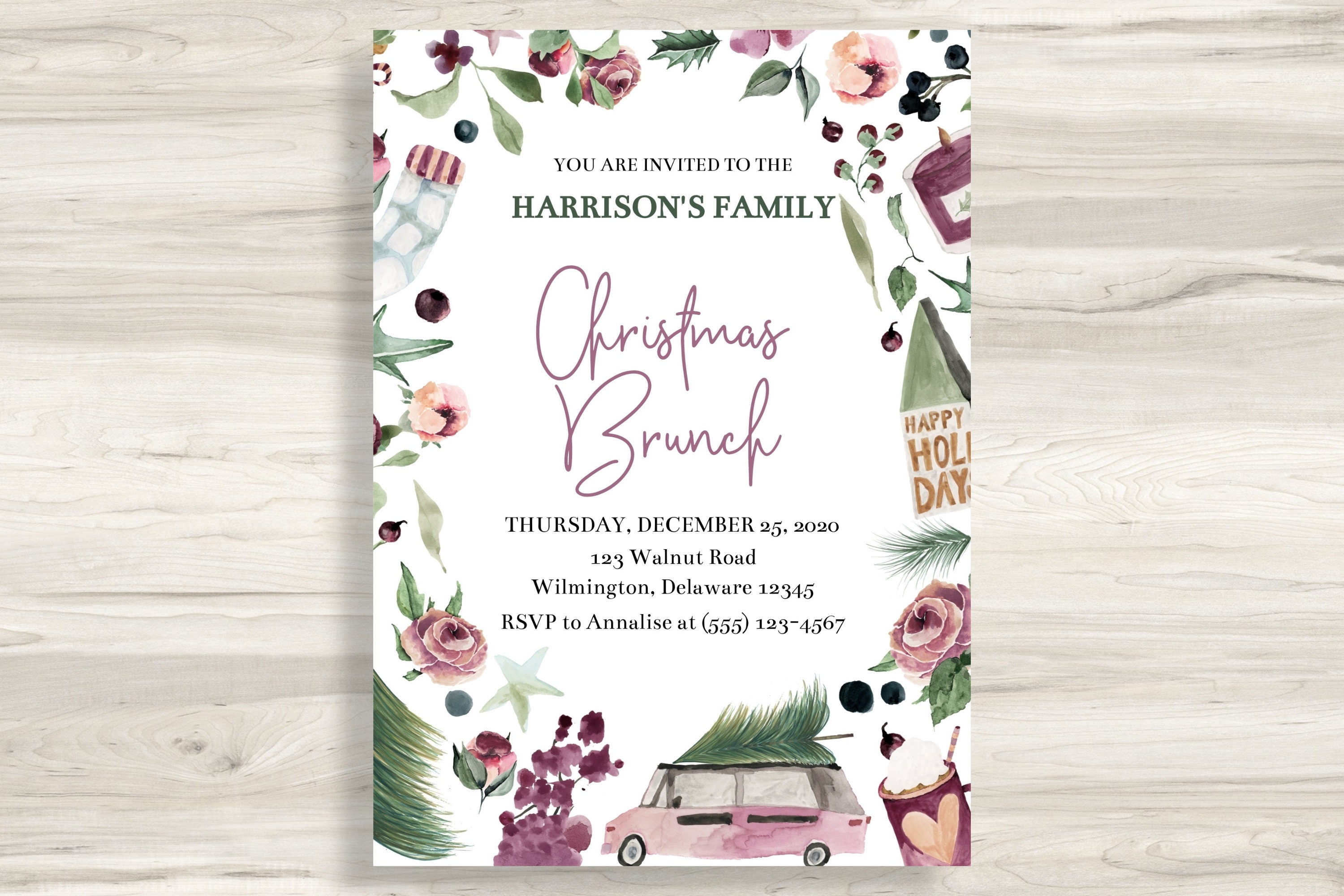 Printable Christmas Brunch Invitation Template Holiday Party - Etsy