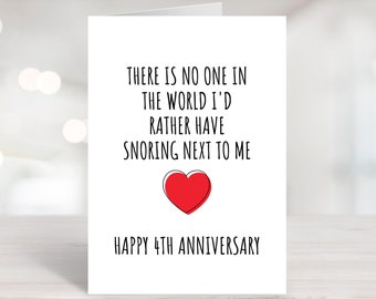 Printable Anniversary Card, Funny 4th Anniversary Card, Rude 4 Year Card, Four years together, 4 Year Anniversary Snore Card