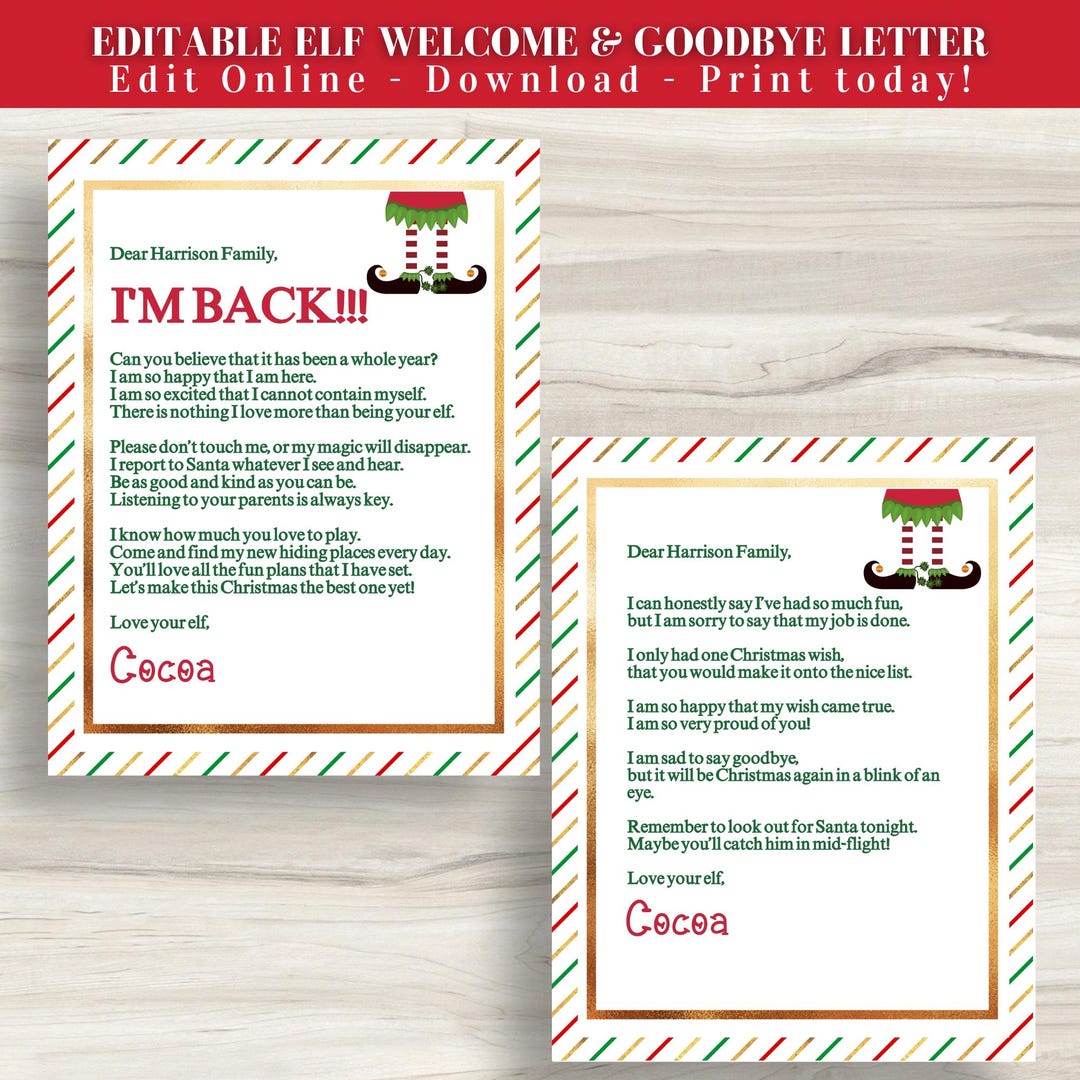 Editable Elf Welcome and Goodbye Letter Kit (printable) - Etsy