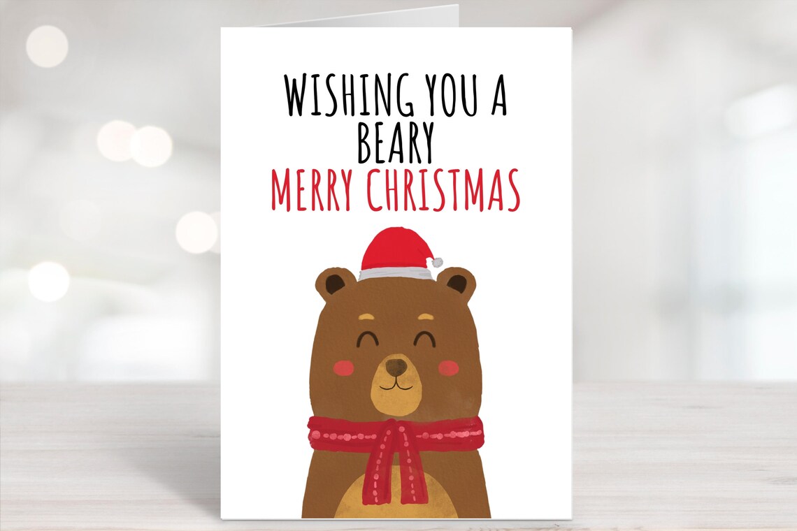 Printable Holiday Card Bear Christmas Card Holiday Card | Etsy