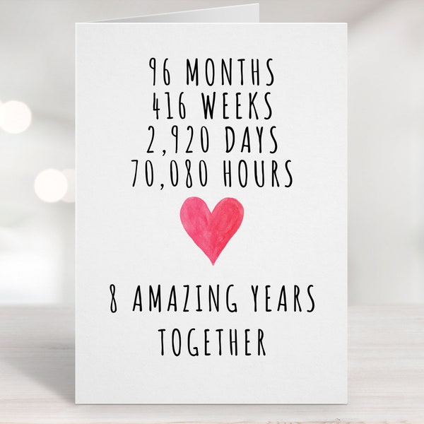 Printable Anniversary Card, 8th Anniversary Card, Eight Year Anniversary Card, 8 years together, 8 Year Anniversary Card, Eight Anniversary