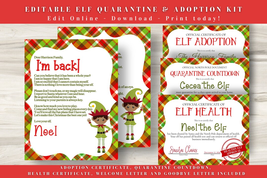 Printable Elf Adoption Certificate, Elf Quarantine, Black Elf Goodbye ...