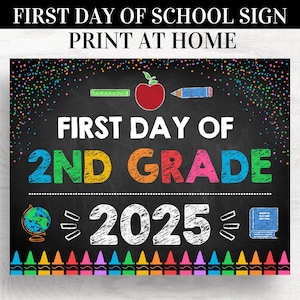 First Day of 2nd Grade Sign 2025: Chalkboard Photo Prop (PDF Download)
