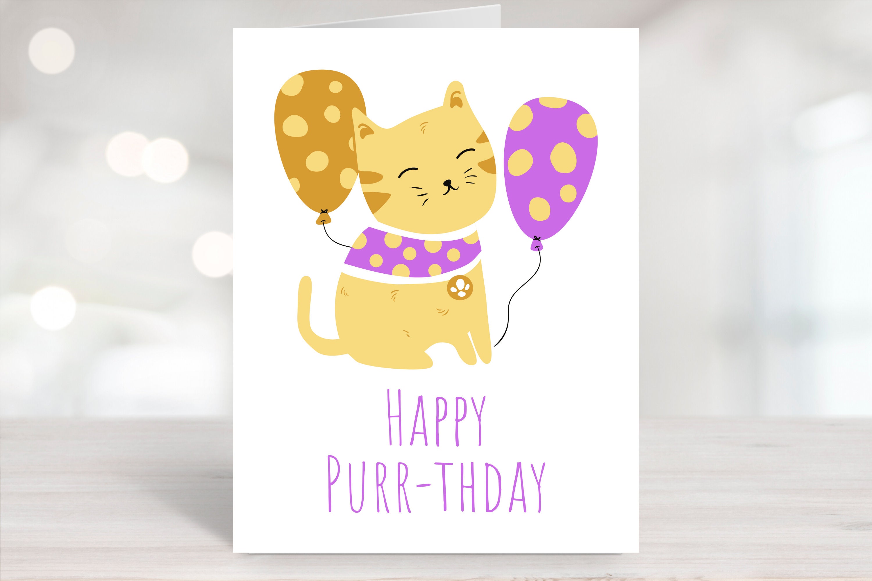Printable Cat Birthday Card Printable Cat Lovers Card - Etsy