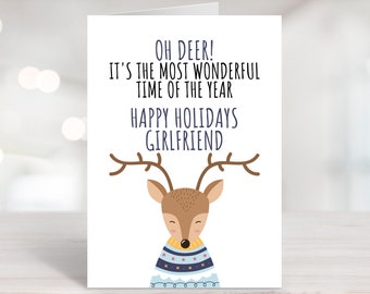 Printable Holiday Card for Girlfriend, Happy New Year Card Girlfriend, Christmas Card Girlfriend, Cute Christmas Card, Reindeer Card for her