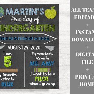 Boy First Day of School Sign Printable Boy Back to School - Etsy