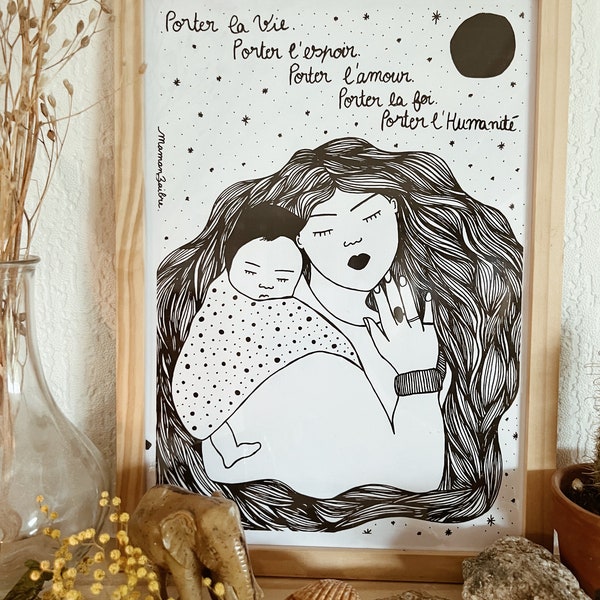 Illustration Porter la Vie - femme enceinte, grossesse, maternité, portage