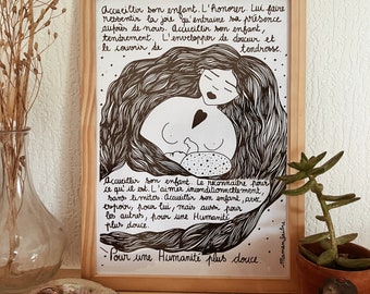 Illustration For a gentler humanity - pregnant woman, pregnancy, motherhood, mom