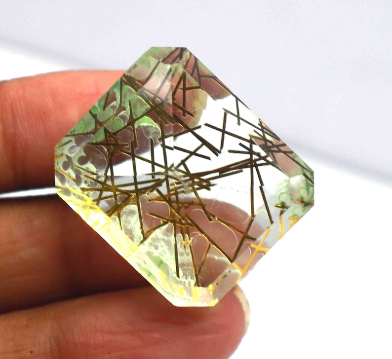 87.80Ct Certified Sparkling Yellow Rutilated Quartz Gemstone Etsy