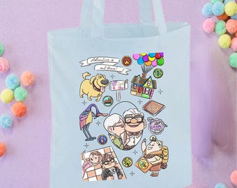 Up and Away, Ellie and Karl Tote Bags, Adventure is out there, Movie Theme Cotton Canvas Tote Bags, Printed Inspired Tote Bags, Shopper Bags