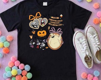 Skeleton Jack, Boogie Oogie, Printed Black T-Shirt, Halloween T-Shirt, Jack and Sally, Zero, NBC - Adults & Kids Sizes - Cotton T-Shirt