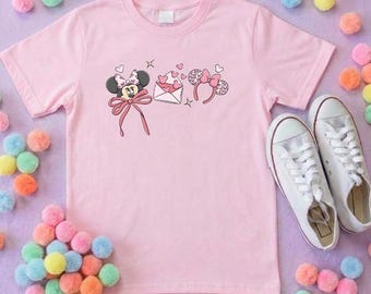 Magical Girlie Mouse Hearts Bow Printed T-Shirt, Florida, Orlando, Magical World - Adults & Kids Sizes