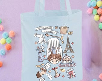 Chez Remi Tote Bags, Chef Rat Theme Cotton Canvas Tote Bags, Ratatouille, Printed Inspired Tote Bags, Shopper Bags