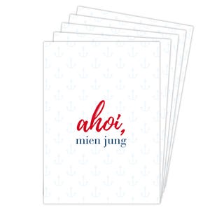 Deine Wörter Postkartenset - 5 Postkarten mit Ahoi, mien jung-Motiv, einzigartiges Souvenir und kreative Geschenkidee - DIN A6