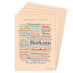 Deine Wörter Postkartenset - 5 Postkarten mit Borkumer Dialekt, einzigartiges Souvenir und kreative Geschenkidee - DIN A6