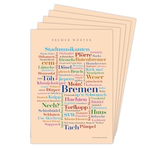 Deine Wörter Postkartenset - 5 Postkarten mit Bremer Dialekt, einzigartiges Souvenir und kreative Geschenkidee - DIN A6