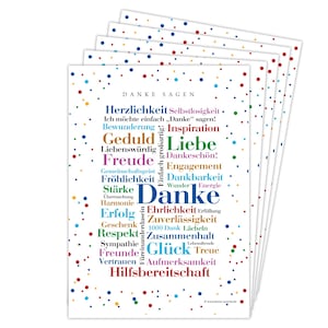 Deine Wörter Postkartenset - 5 Postkarten mit Danke Wörtern, einzigartiges Souvenir und kreative Geschenkidee - DIN A6