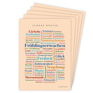 Deine Wörter Postkartenset - 5 Postkarten mit Frühlingswörtern, einzigartiges Souvenir und kreative Geschenkidee - DIN A6