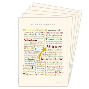 Deine Wörter Postkartenset - 5 Postkarten mit Winter Wörtern, einzigartiges Souvenir und kreative Geschenkidee - DIN A6