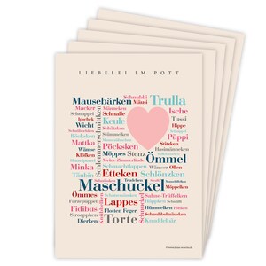 Deine Wörter Postkartenset - 5 Postkarten mit Ruhrpott Kosewörtern, einzigartiges Souvenir und kreative Geschenkidee - DIN A6