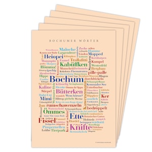 Deine Wörter Postkartenset - 5 Postkarten mit Bochumer Dialekt, einzigartiges Souvenir und kreative Geschenkidee - DIN A6