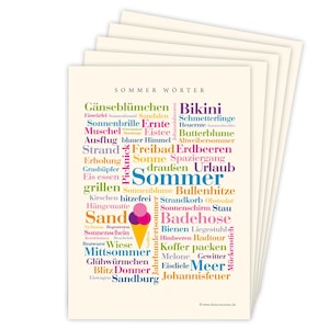 Deine Wörter Postkartenset - 5 Postkarten mit Sommer Wörtern, einzigartiges Souvenir und kreative Geschenkidee - DIN A6