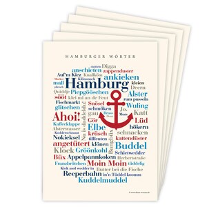 Deine Wörter Postkartenset - 5 Postkarten mit Hamburger Dialekt, einzigartiges Souvenir und kreative Geschenkidee - DIN A6