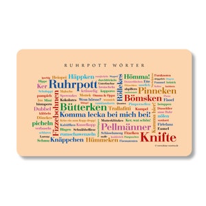 Breakfast board Ruhrpott words, tag cloud with beautiful words from the Ruhr area. An original and beautiful gift idea