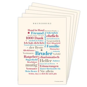 Deine Wörter Postkartenset - 5 Postkarten mit Bruder Wörtern, einzigartiges Souvenir und kreative Geschenkidee - DIN A6