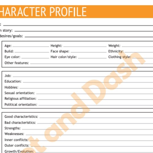 Character Worksheet Etsy
