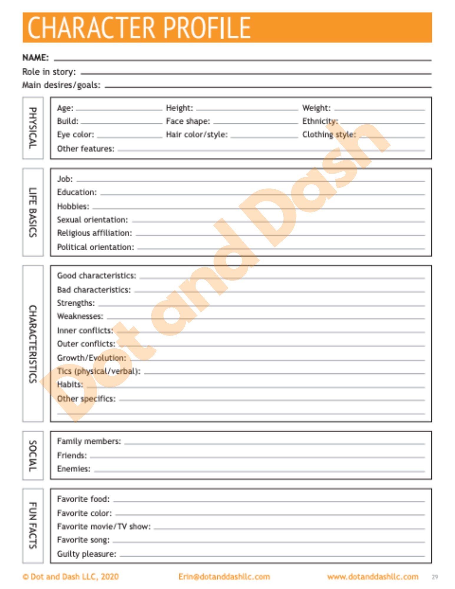 Character Profile Worksheet Digital Download Novel Writing Etsy