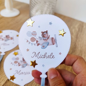 10 Segnaposto personalizzati con nome orsetto aviatore, segnaposto invitati cerimonia nascita battesimo compleanno, omaggio per gli ospiti