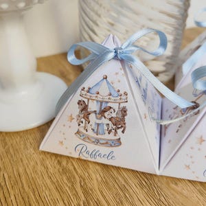 10 Scatoline portaconfetti Giostra Cavalli Azzurra, bomboniere nascita battesimo compleanno bambino, omaggio per gli ospiti