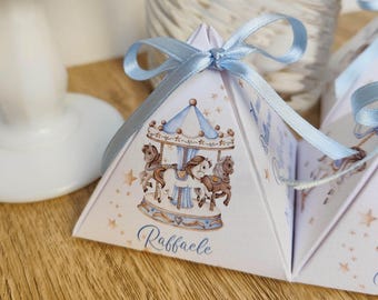 10 Blue Carousel Horses Confetti Boxes, baby shower, baptism, birthday party favors, gift for guests