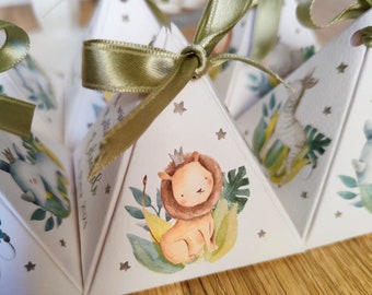 10 Savannah Animal and Leaf Favor Boxes, Baby Shower, Christening, and Birthday Favors, Gifts for Guests